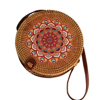 

Beach Bag Round Totes Basket Bags Women Handbag Braided Rattan Bag