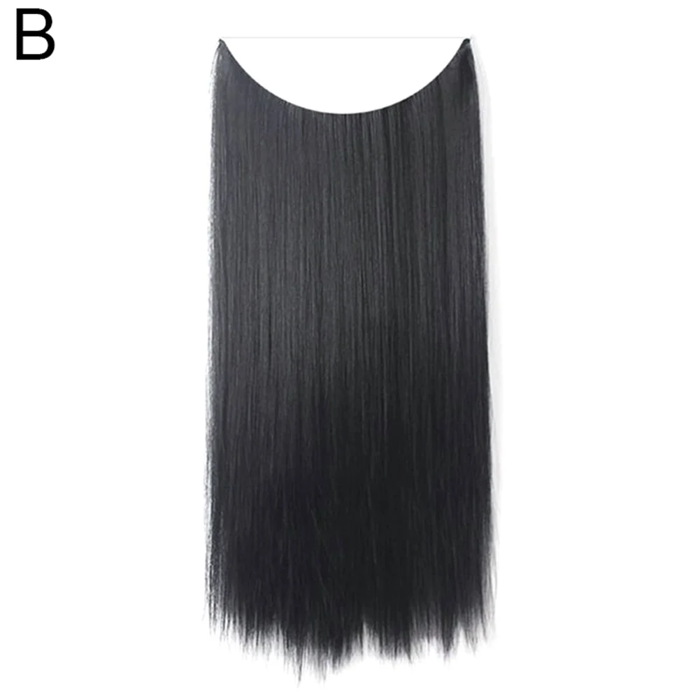 Модные женские длинные прямые вьющиеся парик с полной головкой накладные волосы на заколке - Цвет: B