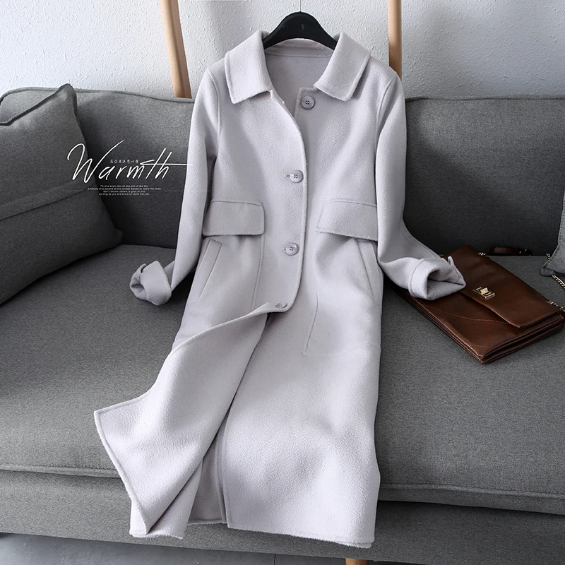 

BELIARST 2019 Autumn and Winter New 100% Pure Wool Water Ripple Double-sided Coat Female Slim Large Size Long Cardigan Coat