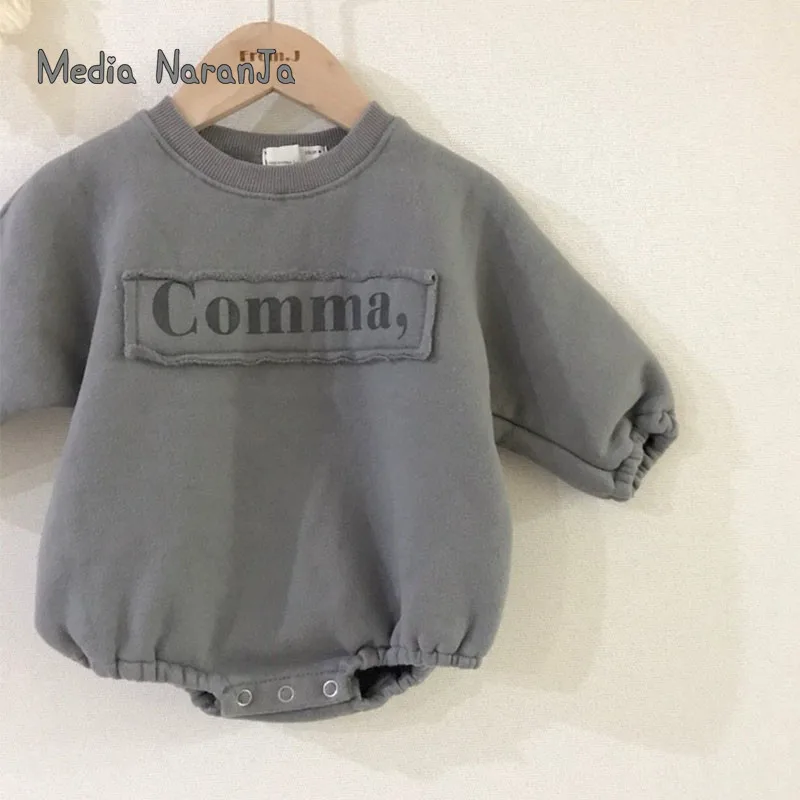 Ins/детский бархатный цельный Забавный комбинезон с надписью comma; модный Свободный комбинезон; зимняя одежда