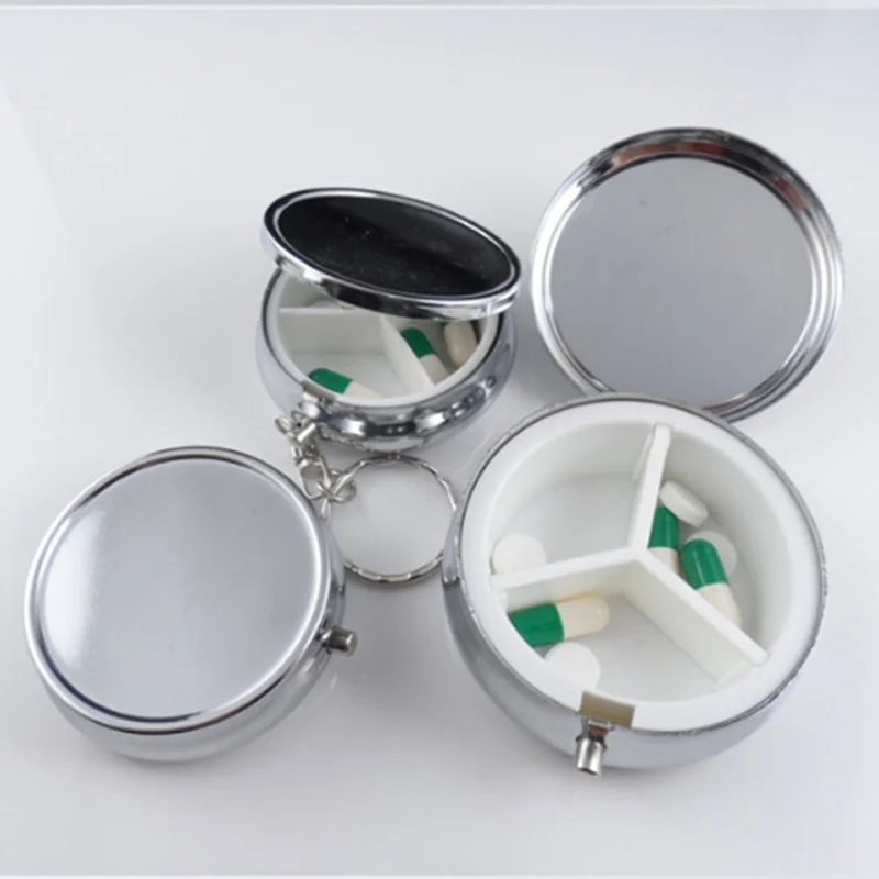 1pc Metal 1Pc Folding Pill Box Metal Pill Cutter Medicine Organizer Portable Makeup Storage Container Dia random color - Цвет: 1pc