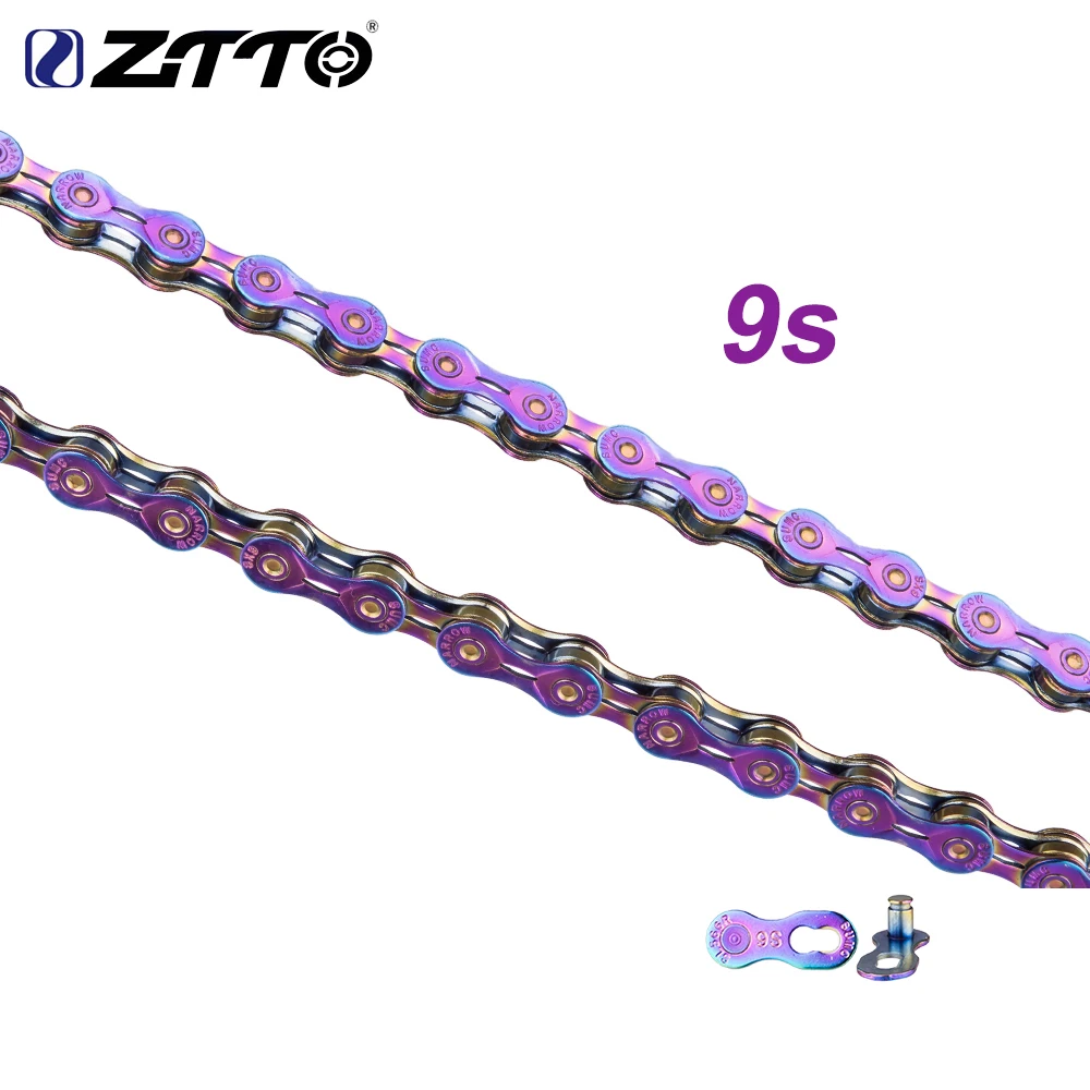 

ZTTO 9 Speed Chain 9s Colorful MTB bike Road Bicycle 9 speed Durable Missing link Rainbow Chains EL SLR for Mountain Road Bike