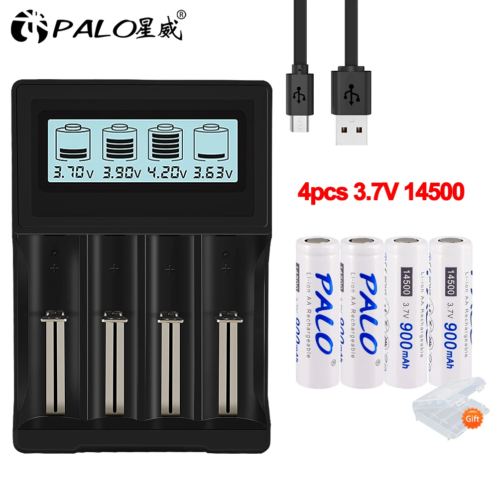 PALO 4 шт. высокое качество оригинальный 14500 Батарея AA Перезаряжаемые batteria 3 7 V ионно литиевая для