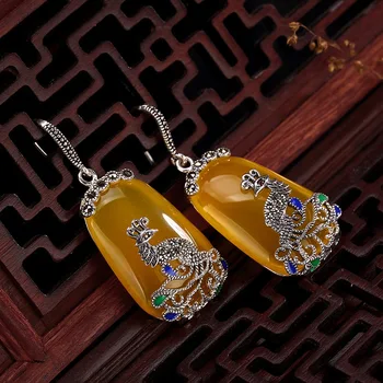 

Yilu silver S925 Pure Silver Peacock marcai stone Topaz inlay lady's high-grade versatile earrings wholesale