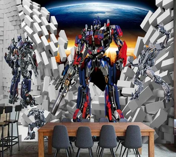 

Milofi Custom 3D Wallpaper Mural Personality Transformer Steel 3D Optimus Prime Decorative Playground Children's Room Background