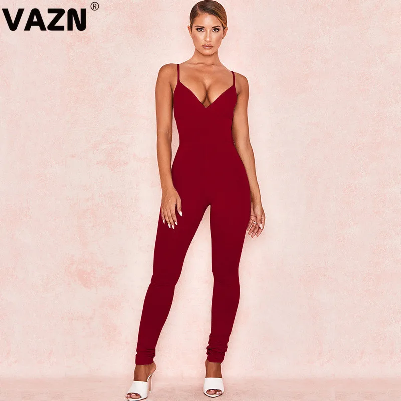VAZN GFD18358 Новые вечерние женские комбинезоны с v-образным вырезом для офиса и леди, женский комбинезон без рукавов, длинные штаны, комбинезоны, сексуальная ветровка