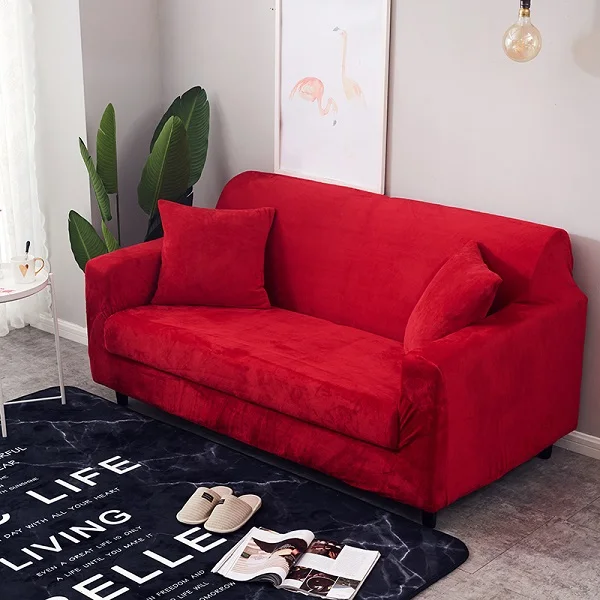 Чехол для дивана, эластичный Чехол для мебели, кресло в форме L, чехол для дивана, универсальный плюшевый тканевый чехол для дивана, эластичный угловой чехол для дивана - Цвет: red