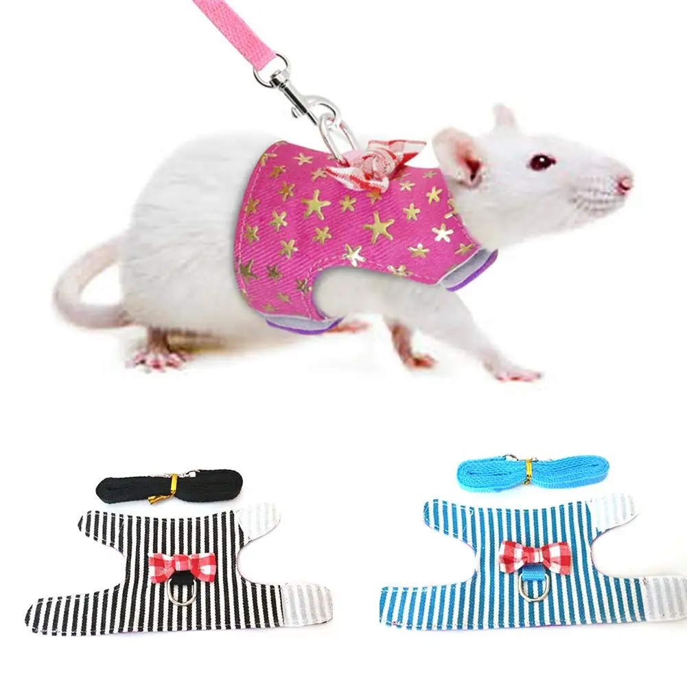

Small Pet Rabbit Hamster Bowtie Striped Star Harness Vest Leash Traction Rope For baby ferrets pet rats Bowknot Chest Strap