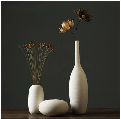 Nordic White Ceramic Vase Ornaments Flower Arrangement Dried Flower Home Livingroom Office Table Furnishings Decoration Crafts - Цвет: style20-3PCS