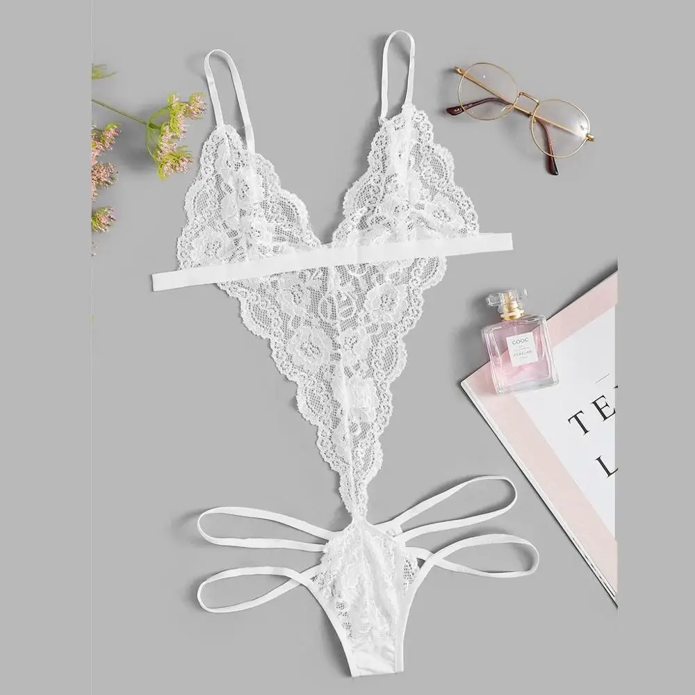 

Women's Backless Lingerie Bodysuit New Sexy Fashion Deep V Neck Floral Lace Body Sleepwear Bodysuit completo sexy donna #10F
