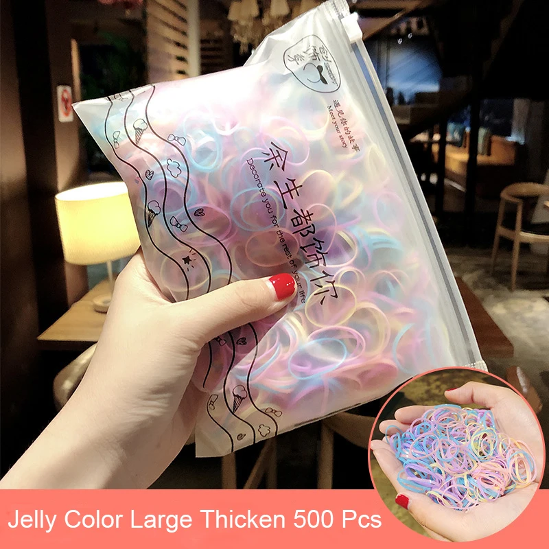 Jelly color 500 2500 шт./упак. для девочек цветные маленькие одноразовые резиновые резинки с завязками для тканью; прическа хвостик; ; резинка для волос, обтянутая тканью; ювелирные изделия Аксессуары для волос - Цвет: Jelly color 500