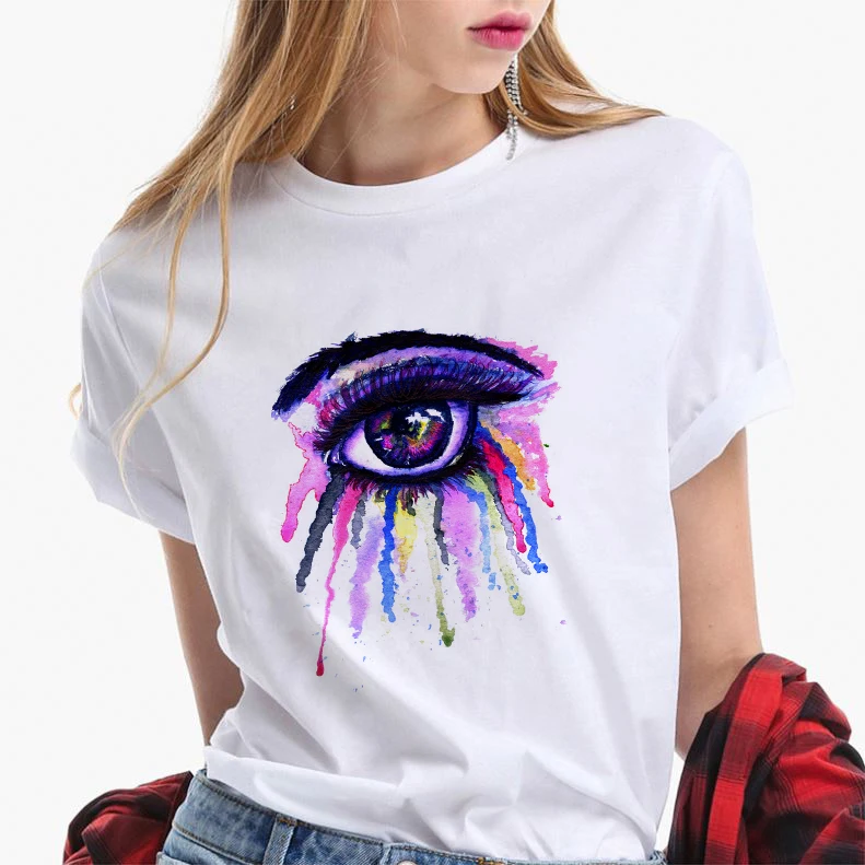 Женская футболка в стиле Харадзюку Красивая Милая с принтом глаз уличная одежда