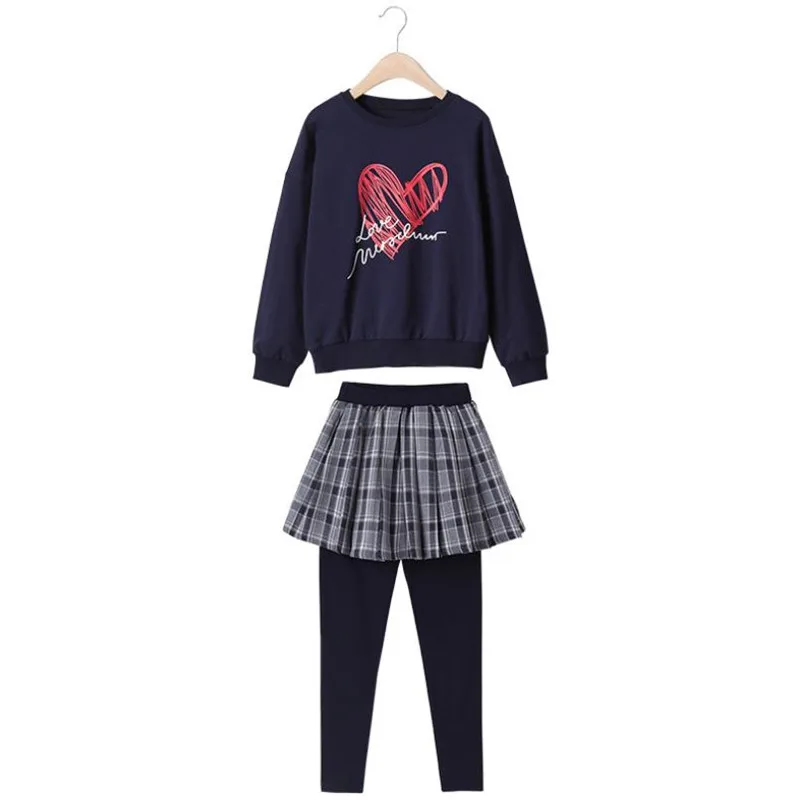 

DFXD Children Girls Two Piece Set Fall Clothes Long Sleeve Print Pullover Top+Skirt Pant Casual Big Girls Clothing Set For 3-12Y