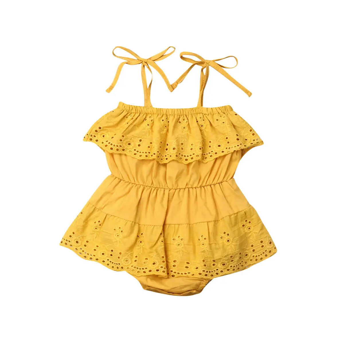 

Cute Infant Baby Girl Clothes Sling Bodysuit Solid Color Lace Ruffles Tutu Sunsuit Sleeveless Strap Lace-up Bodysuits 0-18M