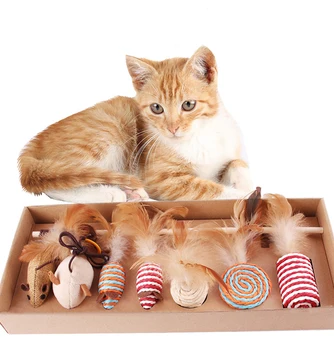 

Pet Cat Teaser Toys Feather Linen Wand Cat Catcher Teaser Stick Cat Interactive Toys Wood Rod Mouse Toy