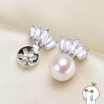 

HOT 925 Silver Plating Earrings Findings Stud Earrings Settings Mountings Parts Mounts For Pearl Jade Corals Stones Beads