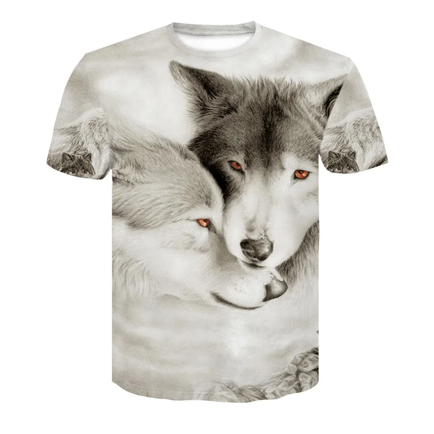 Brand new printed men's short-sleeved hoodie summer design animal Wolf high quality round collar casual sports T-shirt | Мужская