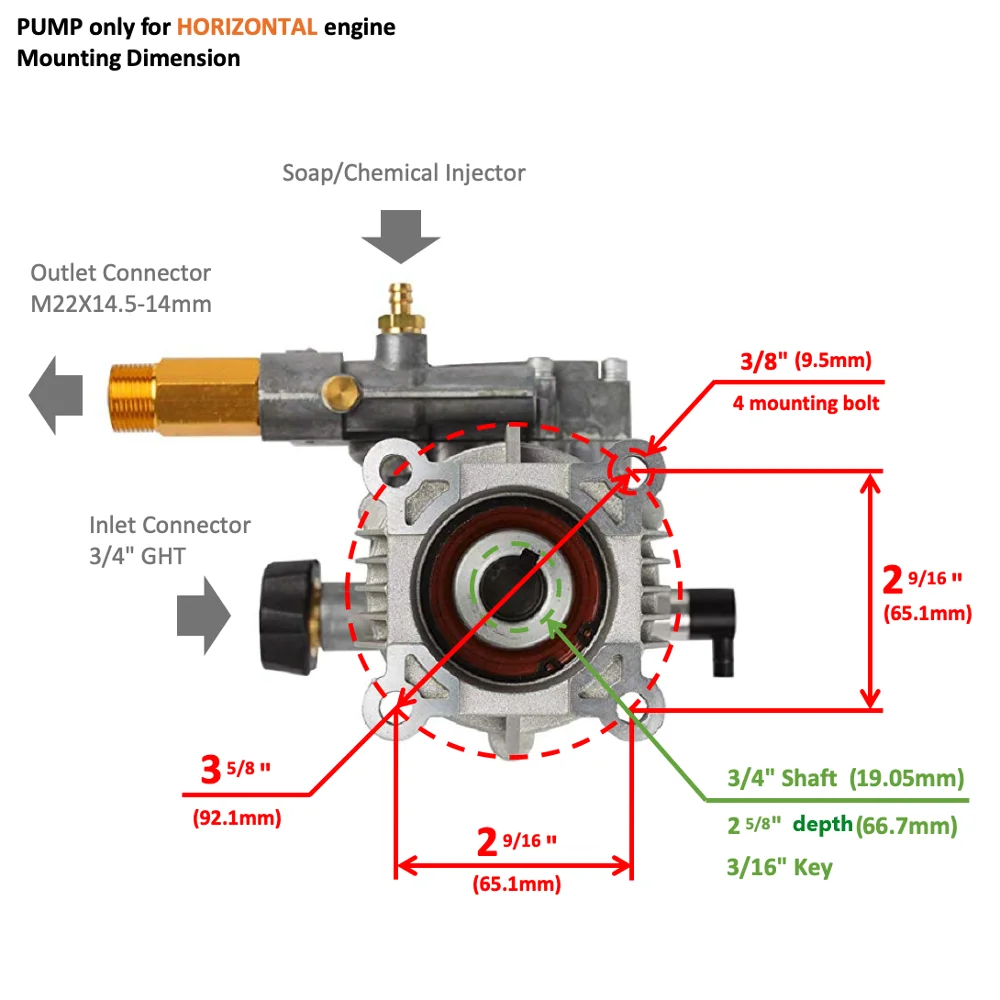 YAMATIC насос мойки давления 2900 PSI 2,3 GPM 3/" горизонтальный вал для Himore 309515003 GC160 K2400HH G2400HH Troy-Bilt Generac