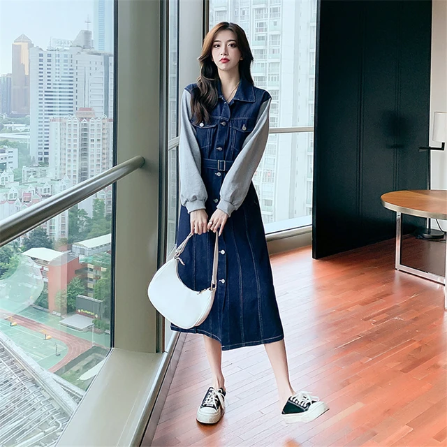New Fashion Robe Jeans Dress Women Long Sleeve Casual Denim Dresses Long  Jeans Shirt Dress Korean Fashion Robe Femme - Dresses - AliExpress