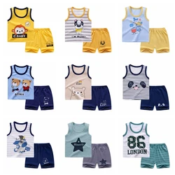 Ensemble de gilet d'été en coton pur pour bébé, sans manches, vêtements 2 pièces pour garçon 