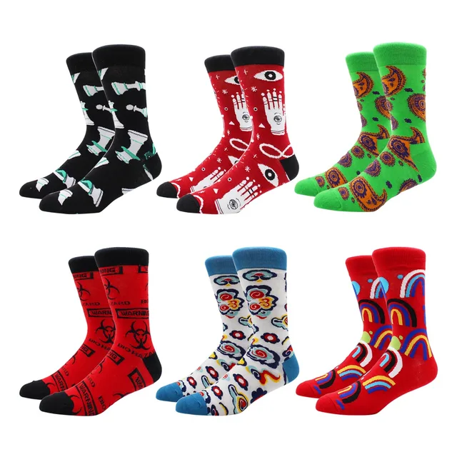 2021 New Style Men Cotton Socks Harajuku Funny Casual Happy Cute Colorful Novelty Socks Women and Men Wedding Accessories Gift FJ003-6 Pairs