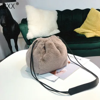 

[BXX] 2020 Autumn Winter Fashion Women Velvet Large Capacity Bucket Shoulder Bag Vintage Chic Drawstring Crossbody Bags HI493