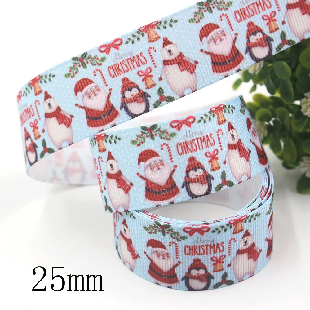 1‘’25mm 10yds cartoon Grandpa christmas Thermal transfer Printed grosgrain Ribbons bow cap accessories decorations I-191121-2533 | Дом и