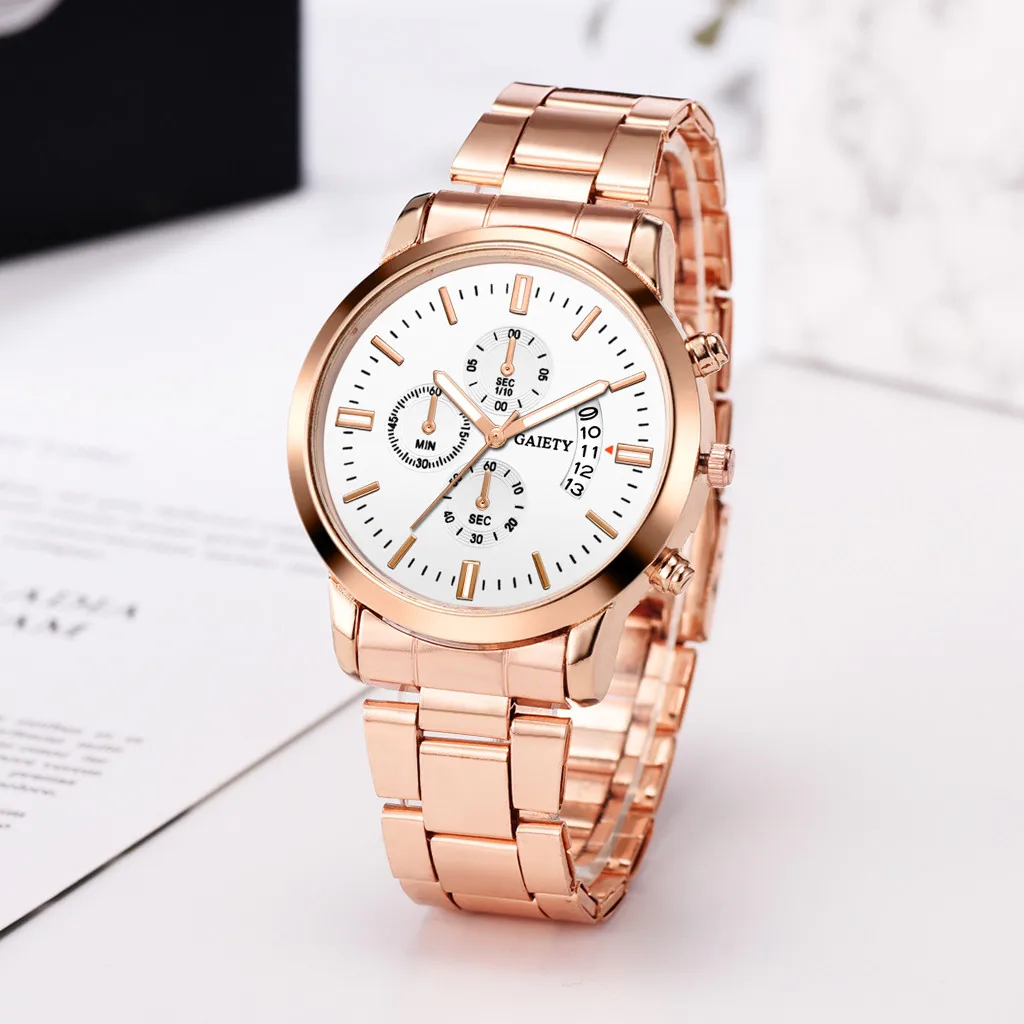 A Новые роскошные мужские часы reloj inteligente mujer, модные часы из нержавеющей стали с календарем, спортивные кварцевые часы montre homme - Цвет: A