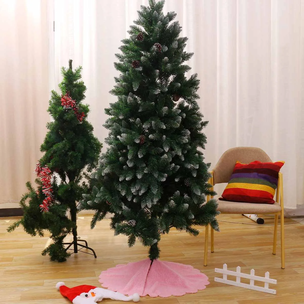 

White/Pink Christmas Tree Skirt 78cm Round Carpet Christmas Decorations For Home Floor Mat New Year Tree Skirts