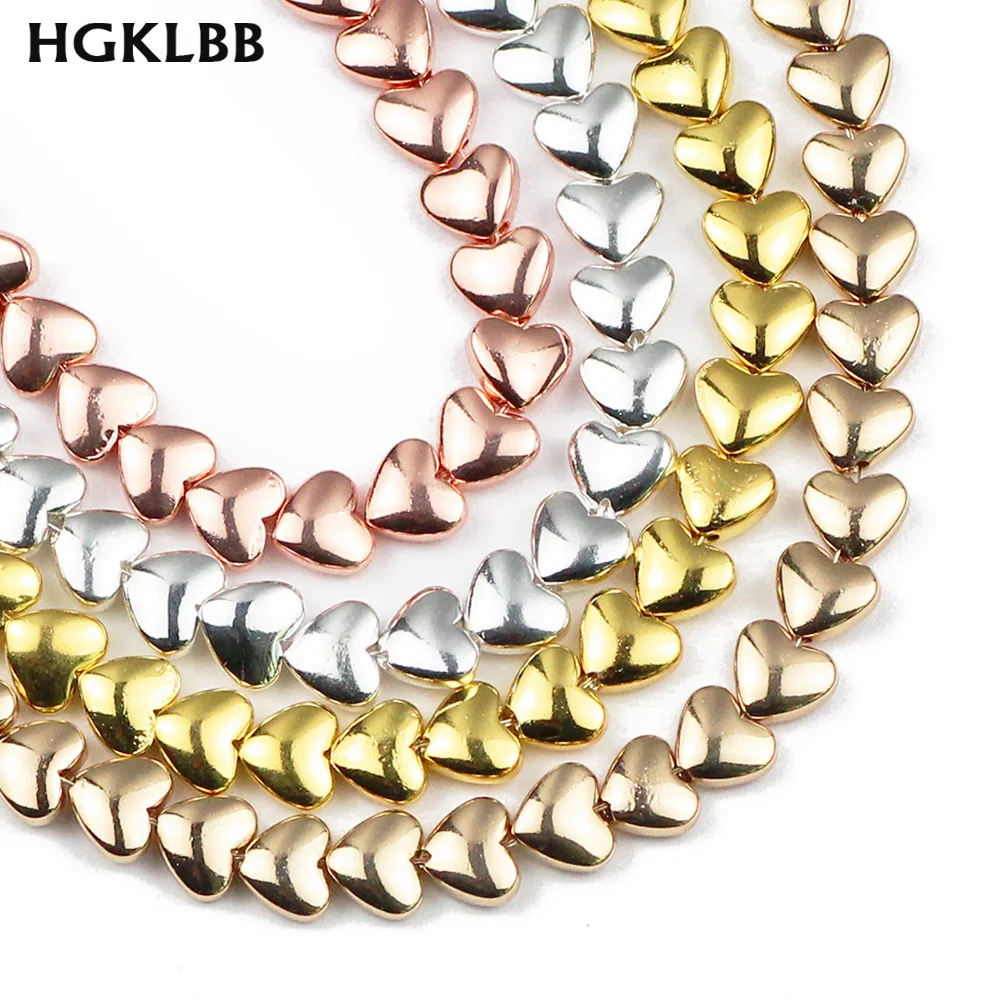 HGKLBB золотые серебряные сердечки гематит натуральный камень 6 мм свободные бусины