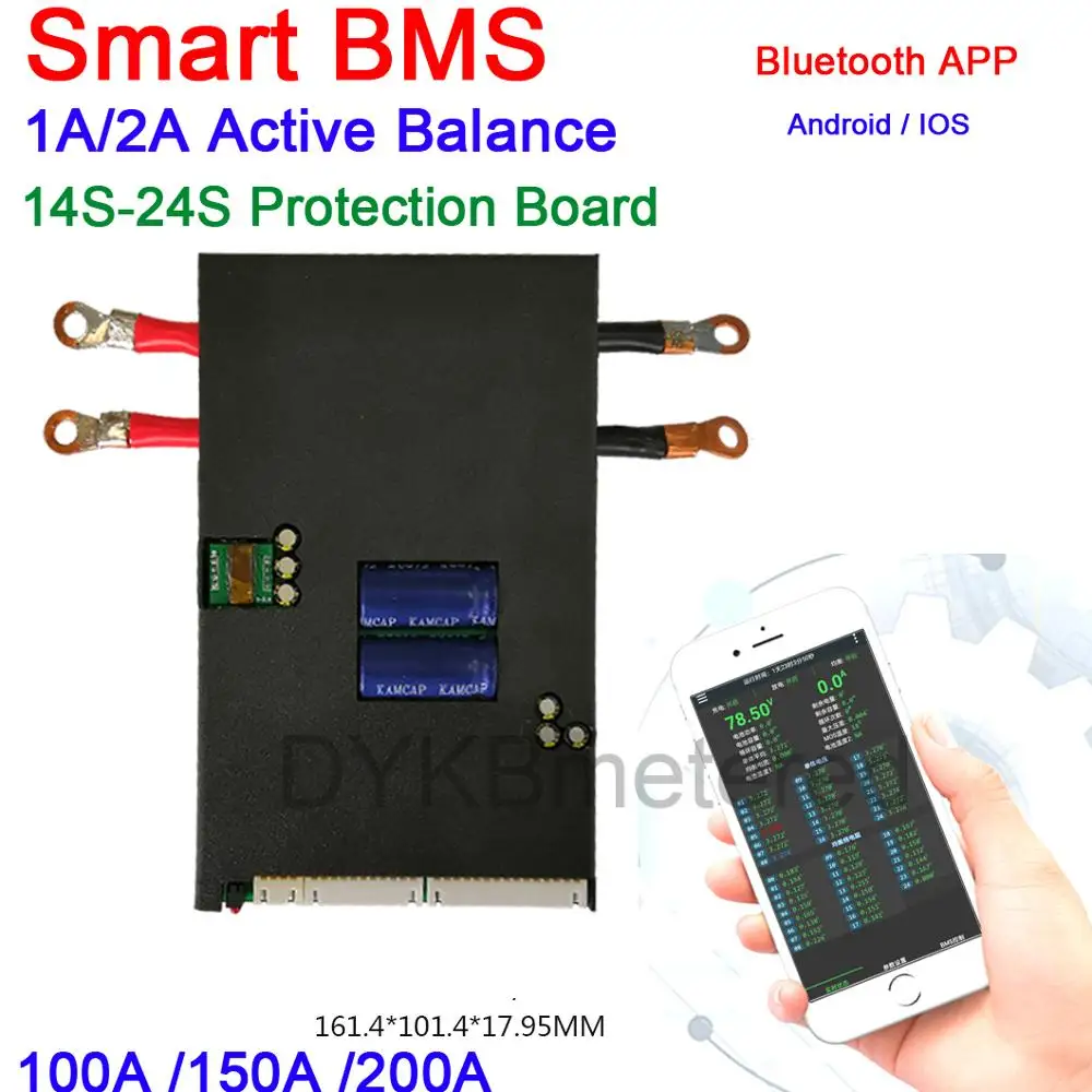 

Smart 14S- 24S 1A/2A Active balance protection board 100A 150A 200A Bluetooth BMS Lifepo4 li-ion Liion lithium Battery 16S 20S