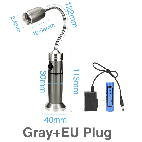 Gray with EU Plug Портативный светодиодный светильник-вспышка с многофункциональной водонепроницаемой рабочей лампой, магнитное основание, гибкий Регулируемый Фокусировочный светильник для верховой езды - Испускаемый цвет: Gray with EU Plug