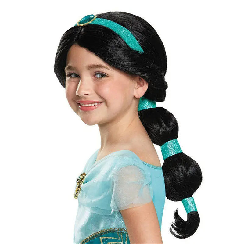 Jasmine Wig Костюмы «Жасмин» для девочек; детское платье; детский маскарадный костюм «Аладдин»; праздничный костюм принцессы; vestido menina; комплекты на Хэллоуин - Цвет: Jasmine Wig