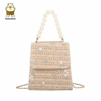 

Weave Woman Bag Korea Style Imitation Pearl Casual Shoulder Bag Handbag Ladies Drawatring Messenger Portable Chain Crossbody Bag