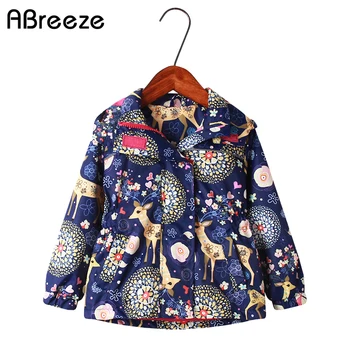 

New spring autumn children hooded coats 2-9 years waterproof jackets for girls fashion deer flower print kids girls outerwear