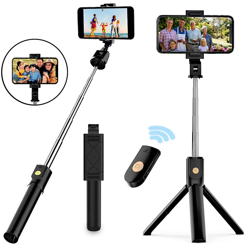 XILETU-Palo de selfi inalámbrico 3 en 1, minitrípode plegable con Bluetooth, monopié extensible con Control remoto para iPhone, IOS y Android