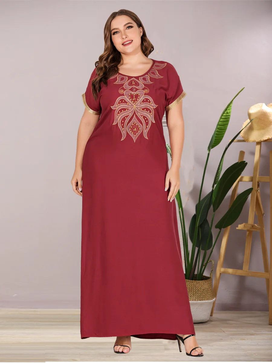 Мусульманское платье Abaya расшитое бисером для женщин с v образным вырезом