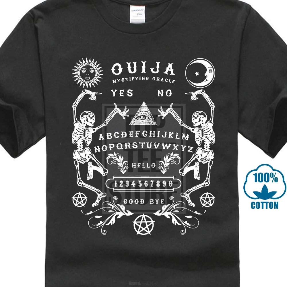 Новинка! Футболка Ouija доска кости черная убивать оккультный дух пентаграмма