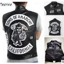 Cosrea Sons of Anarchy, карнавальный костюм, мужской жилет, кожаная куртка, осенние мужские мотоциклетные куртки, черная куртка без рукавов в стиле панк