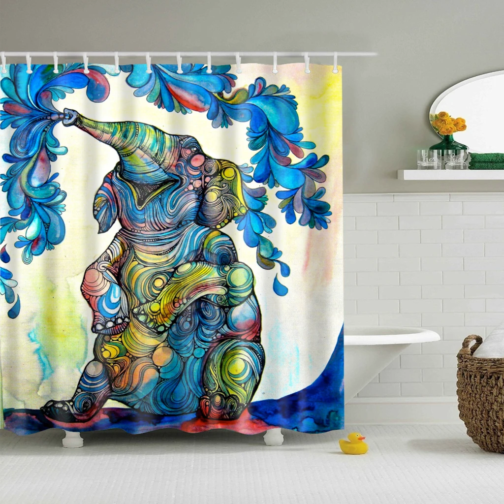 Fabric Waterproof Bathroom Shower Curtain Divider Panel With 12 Hooks Set