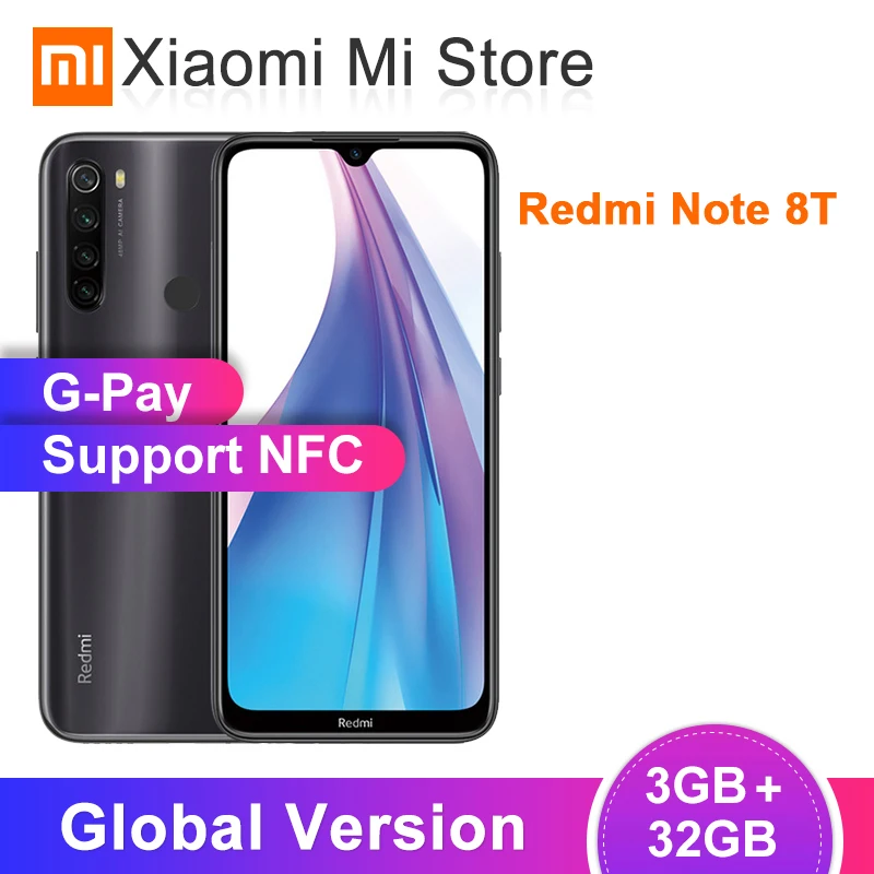 Global Version Xiaomi Redmi Note 8T 3GB RAM 32GB ROM NFC Mobile Phone 48MP Quad Rear Camera Snapdragon 665 Octa Core 4000mAh