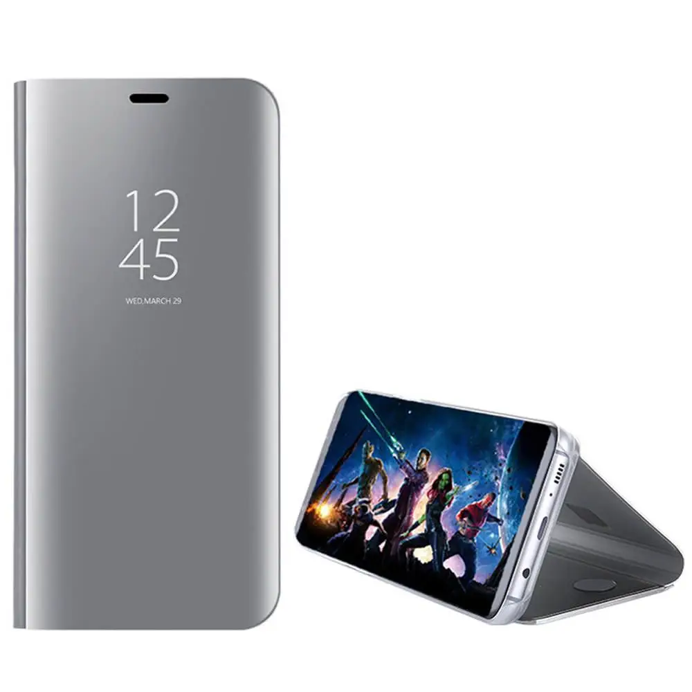 Silver Smart View(полиуретан) с откидной крышкой с функцией подставки для samsung A20 A30 A40 A50 A60 A70 A20e кожаное Зеркало Обложка A3 A5 A9 A7 A8 A6 плюс Капа - Цвет: Silver