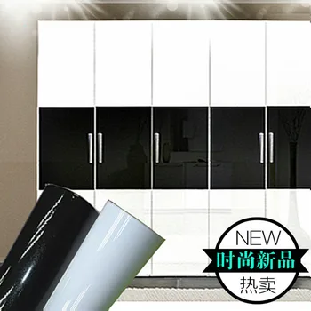 

PVCpure color waterproof wallpaper room self-adhesiveNew black white wardrobe kitchen high gloss paste furniture wall stickers