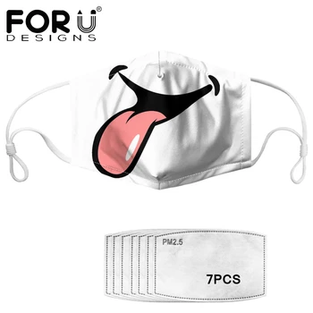 

FORUDESIGNS Cute Mouth/tongue Design Mouth Cover Mask 7pcs PM2.5 Filter Kids Adult Dustproof Reusable Masks masque For Men