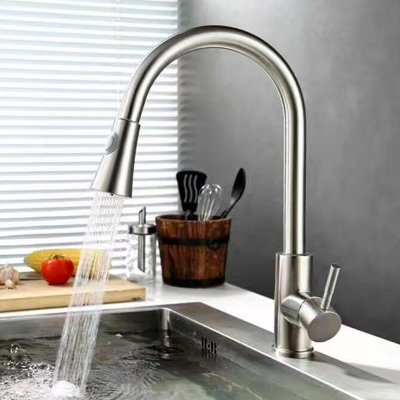 

304 Stainless Steel Kitchen Sink Faucet Pull Out Sprayer Swivel Spout Mixer Tap Accessories