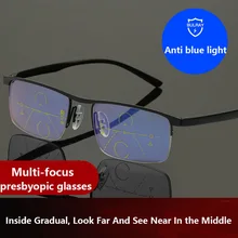 Полурамки смола объектив бифокальные женские мужские очки для чтения анти синий свет мульти фокус прогрессивные очки для пресбиопии очки