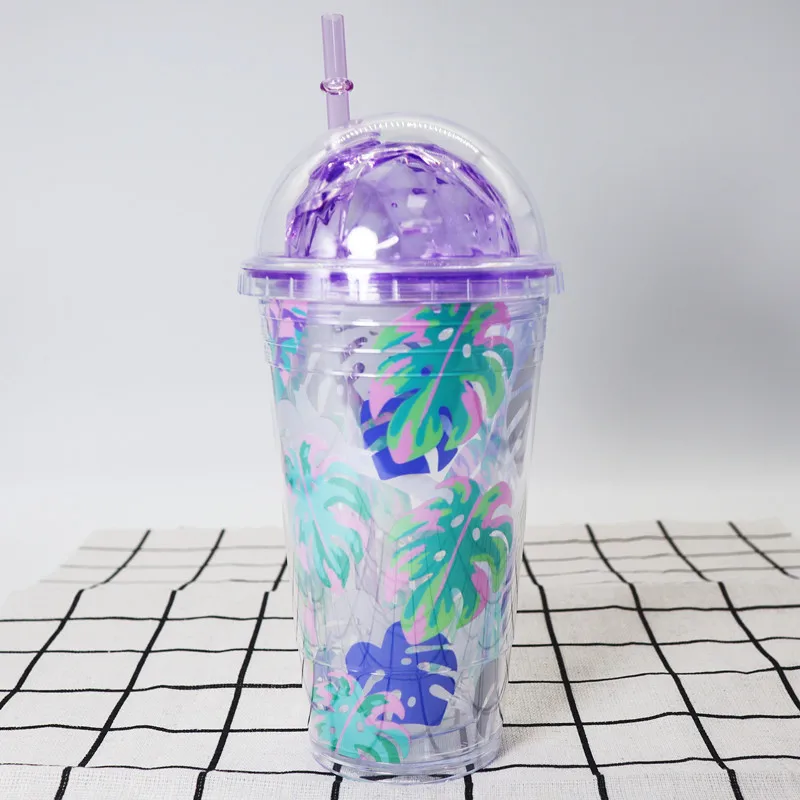 

Соломенный стакан для смузи, кофе, сока, чашка для холодных напитков с двойными стенками и крышкой без БФА (фиолетовый)
