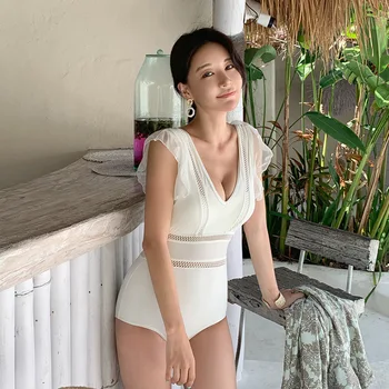 

Swimming Suit For Women Swimsuit 2019 Swiming One Piece Swimwear Red Ins Sexy Bikini New Korean Hot Solid Polyester Sierra