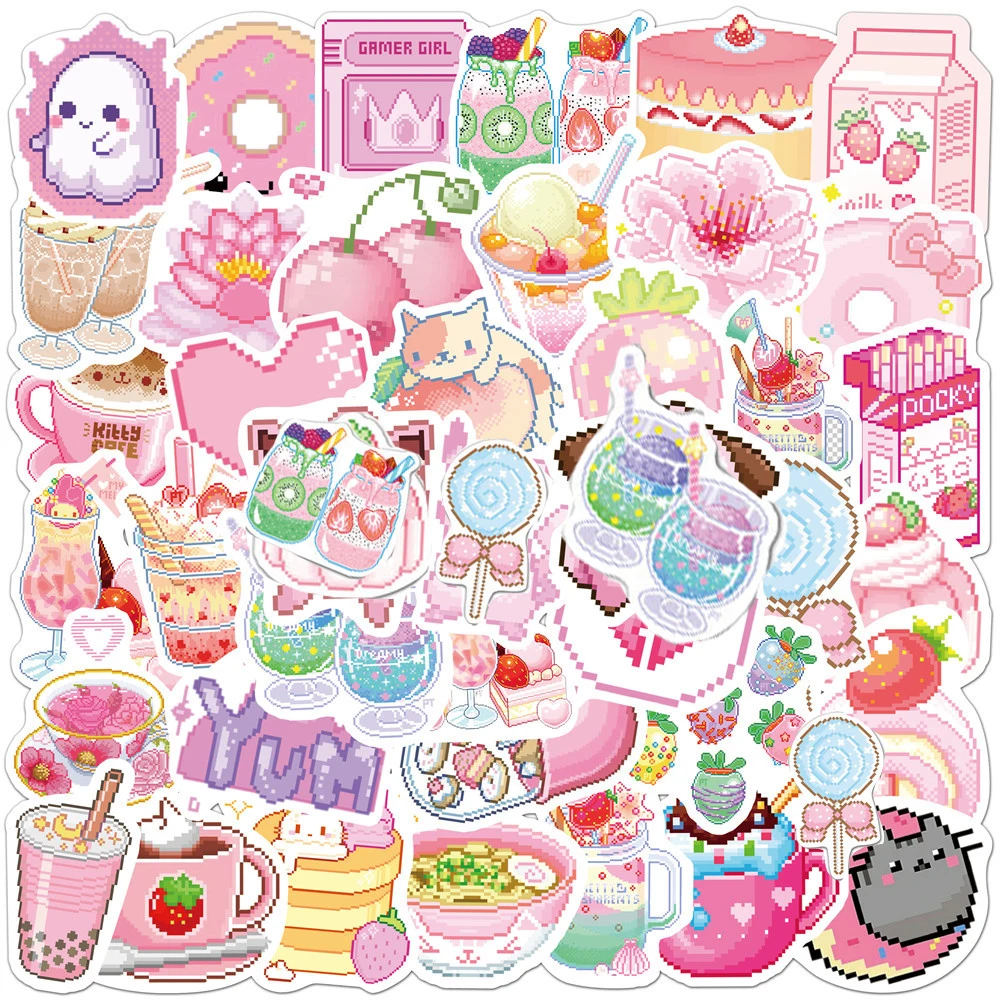 10/30/50PCS Cute Pink Pixel Graffiti Stickers Aesthetic Laptop Phone Suitcase Guitar DIY Fridge Waterproof Sticker Decal Toy 10 30 52pcs exploding english alphabet stickers diy travel luggage guitar fridge laptop cool graffiti sticker kid decal