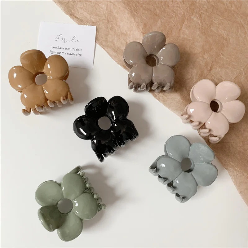 

New Flower Hair Claw Plastic Dark Color Geometric Floral Hair Clip Large Size Clamps Grab Ins Girls Headwear Women Accessories